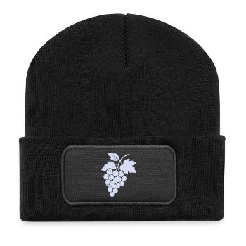 Trauben-Silhouette im Flieder - Recycelte Patch Beanie - Schwarz - Vorne