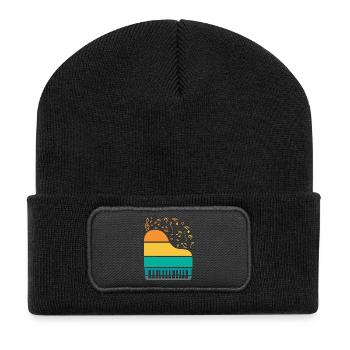 Piano Klavier Musiker Geschenk Geschenkidee - Recycelte Patch Beanie - Schwarz - Vorne