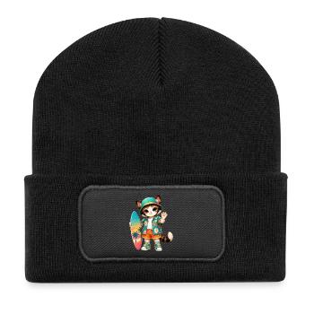 Kawaii tropical surfer cat - Recycled Patch Beanie - black - Front
