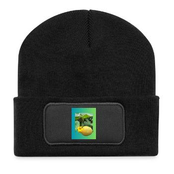 Yellow zucchini with blossom - Recycled Patch Beanie - black - Front