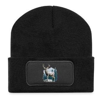 Cerf avec bois - Beanie recyclé à patch - noir - Devant