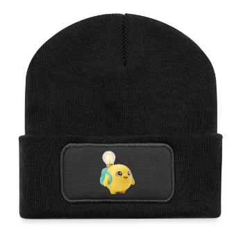 Cute Yellow School Mascot with Lightbulb Planet Ba - Recycled Patch Beanie - black - Front