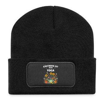 Gärtnern ist mein Yoga – Lustiges Garten Shirt - Recycelte Patch Beanie - Schwarz - Vorne