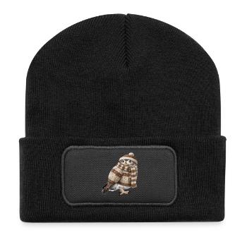Eule im Strickpullover Vogel Weihnachten Gemütlich - Recycelte Patch Beanie - Schwarz - Vorne