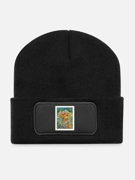Blütenfluss  - Recycelte Patch Beanie - Schwarz