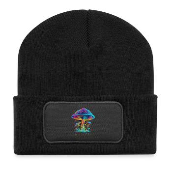 MAGIC MUSHROOM - Recycelte Patch Beanie - Schwarz - Vorne