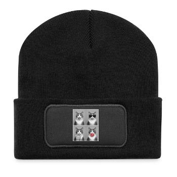 Katzen Graue Tabby Katze - Recycelte Patch Beanie - Schwarz - Vorne