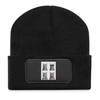 Katzen Graue Tabby Katze - Recycelte Patch Beanie - Schwarz - Vorne