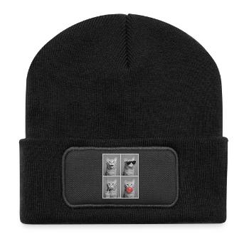 Katzen orange Tabby Katze - Recycelte Patch Beanie - Schwarz - Vorne