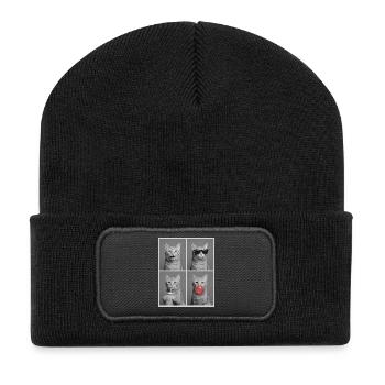 Katzen orange Tabby Katze - Recycelte Patch Beanie - Schwarz - Vorne