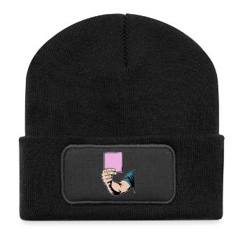 Pinke Karte - Recycelte Patch Beanie - Schwarz - Vorne