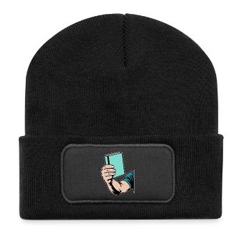 Buch lesen - Recycelte Patch Beanie - Schwarz - Vorne