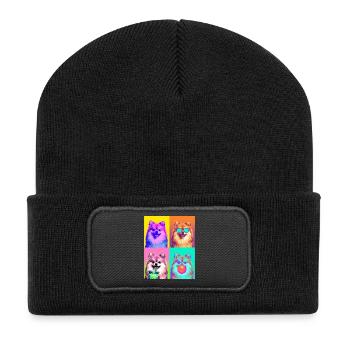 Hunde Zwergspitz Hund - Recycelte Patch Beanie - Schwarz - Vorne
