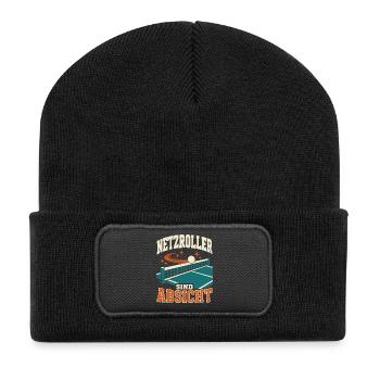 Netzroller sind Absicht – Lustiges Tischtennis - Recycelte Patch Beanie - Schwarz - Vorne