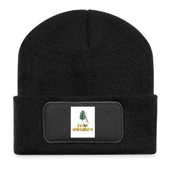 Froho wihnachten - Recycelte Patch Beanie - Schwarz - Vorne