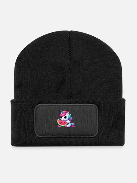 Süßes Einhorn Fruchtig Wassermelone - Recycelte Patch Beanie - Schwarz