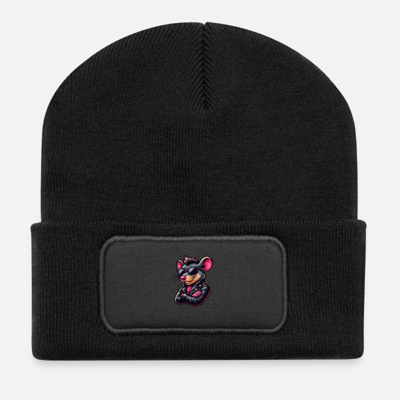 Coole Maus Ratte 50er 60er Lederjacke Sonnenbrille - Recycelte Patch Beanie - Schwarz