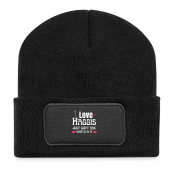 Ich liebe Haggis, frag nur nicht, was drin ist - Recycelte Patch Beanie - Schwarz - Vorne