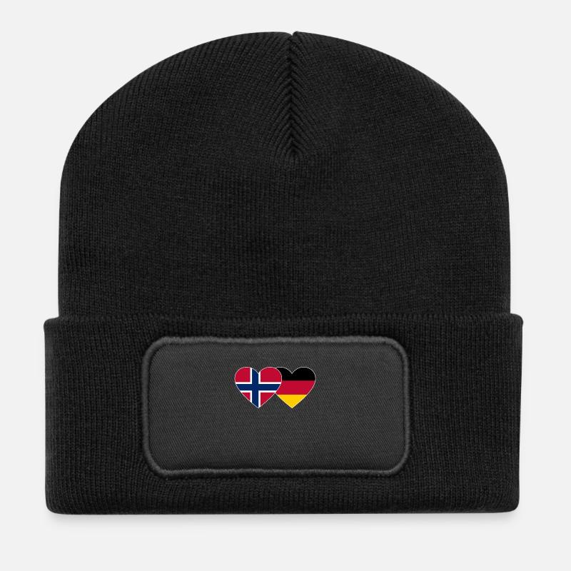 Norwegen Deutschland Flagge Herz - Recycelte Patch Beanie - Schwarz