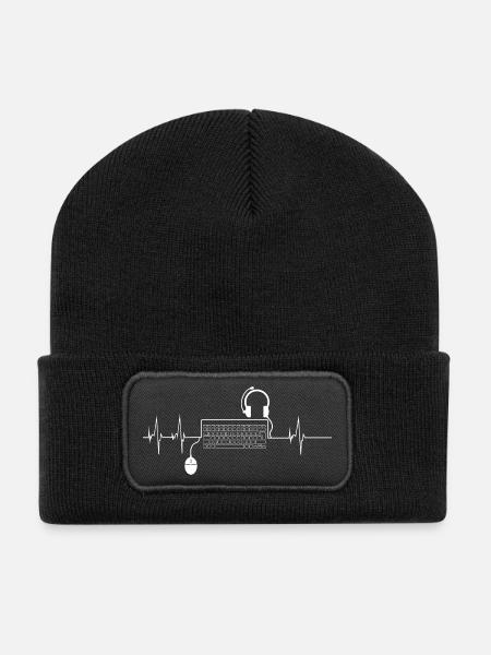 Herzschlag PC Gamer Tastatur Geschenk - Recycelte Patch Beanie - Schwarz
