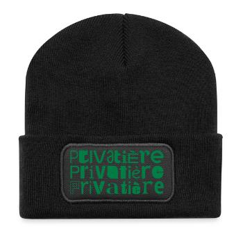 Privatier Privatière Wort Motto Spruch - Recycelte Patch Beanie - Schwarz - Vorne