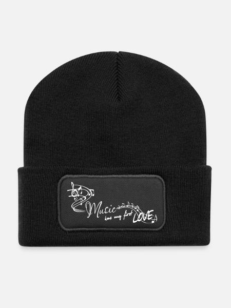 Music was my first love Melodie Schlager Musik - Recycelte Patch Beanie - Schwarz