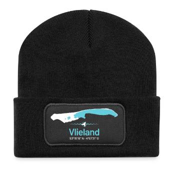 Vlieland | Carte de conception - Beanie recyclé à patch - noir - Devant