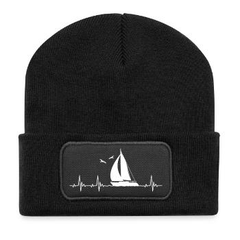 Segeln Segelschiff Heartbeat Segelfan Herzschlag - Recycelte Patch Beanie - Schwarz - Vorne