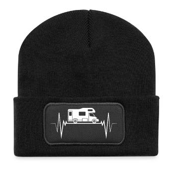 Camping Camper Wohnmobil Herzschlag - Recycelte Patch Beanie - Schwarz - Vorne
