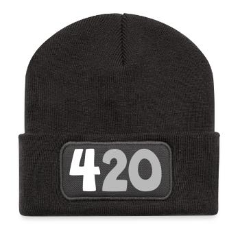 420 | 4 20 | Designfarbe verstellbar - Recycelte Patch Beanie - Dunkelgrau - Vorne