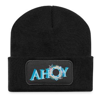 maritime English sailor greeting lettering Ahoy - Recycled Patch Beanie - black - Front