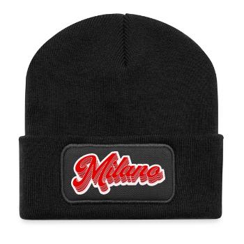 Milano Retro Schriftzug - Recycelte Patch Beanie - Schwarz - Vorne