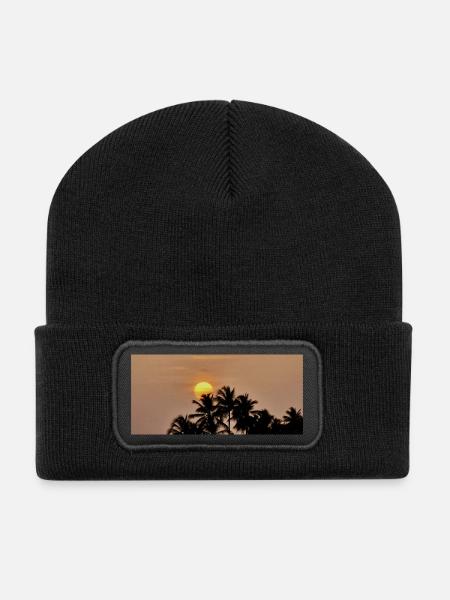 Silhouette Palm Trees at Sunset - Recycled Patch Beanie - black