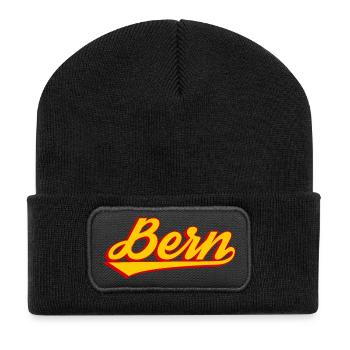 Bern Retro Schriftlogo Druck - Recycelte Patch Beanie - Schwarz - Vorne