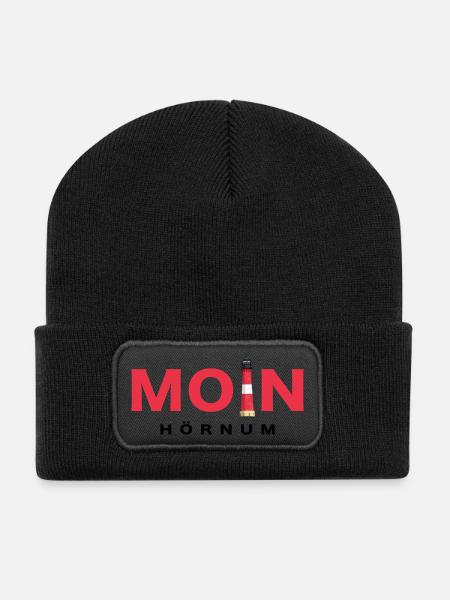 Moin Sylt, Leuchtturm Hörnum - Recycelte Patch Beanie - Schwarz