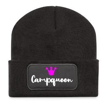 Camp Queen Vector Queen Humor Camping Camper Fan - Recycled Patch Beanie - dark grey - Front