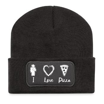 J’adore la pizza - Beanie recyclé à patch - charbon - Devant