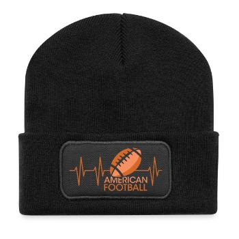 Icône graphique de balle de battement de cœur de football américain pulse - Beanie recyclé à patch - noir - Devant