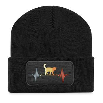 Cat ECG Heartbeat Oldschool - Recycled Patch Beanie - black - Front