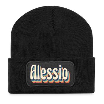 Alessio Retro Vintage T-Shirt T-Shirt Geschenk - Recycelte Patch Beanie - Schwarz - Vorne
