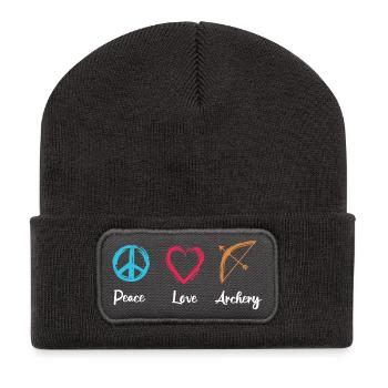 Frieden Liebe Bogenschießen - Recycelte Patch Beanie - Dunkelgrau - Vorne