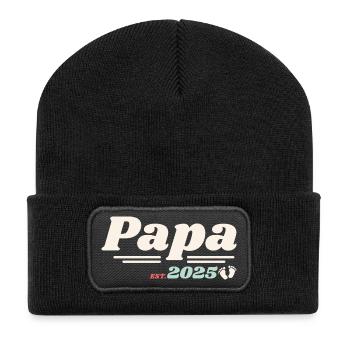 Papa Est 2025 Ich werde Vater Retro Style - Recycelte Patch Beanie - Schwarz - Vorne