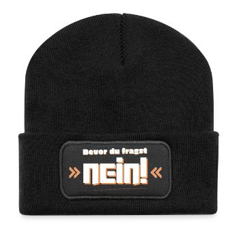 Bevor du fragst Nein! - Recycelte Patch Beanie - Schwarz - Vorne