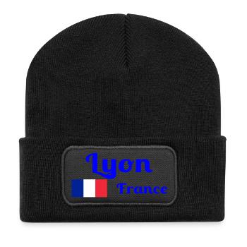 Lyon Frankreich - Stilvolle Drucke - Recycelte Patch Beanie - Schwarz - Vorne