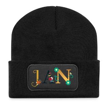 JAN Name Decorated with Flowers - Recycled Patch Beanie - black - Front