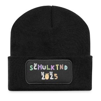 Schulkind 2025 alphabet color - Recycelte Patch Beanie - Schwarz - Vorne