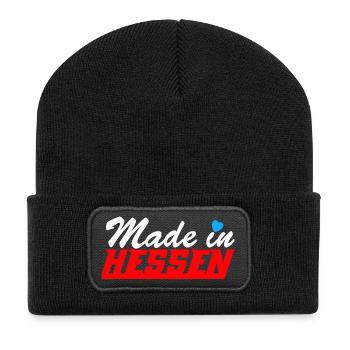Made in Hessen Logo mit Herz - Recycelte Patch Beanie - Schwarz - Vorne