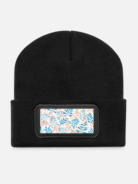 Aquarell-Blattdesign in Pastelltönen - Recycelte Patch Beanie - Schwarz