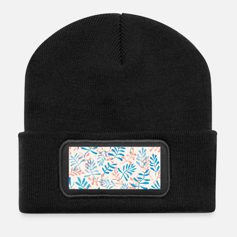 Aquarell-Blattdesign in Pastelltönen - Recycelte Patch Beanie - Schwarz
