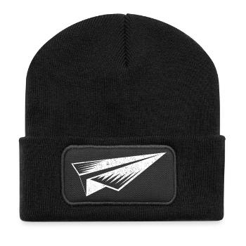 Silhouette d’avion en papier style grunge - Beanie recyclé à patch - noir - Devant